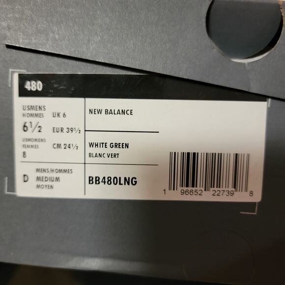 New Balance 480 White/Green Sneakers BB480LNG Mens Sz 6.5 NIB main image 2